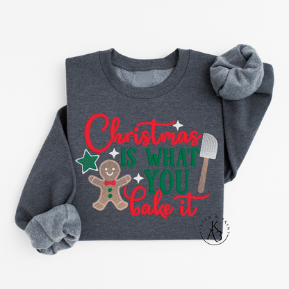 Dark gray sweatshirt with Christmas-themed design on a white background