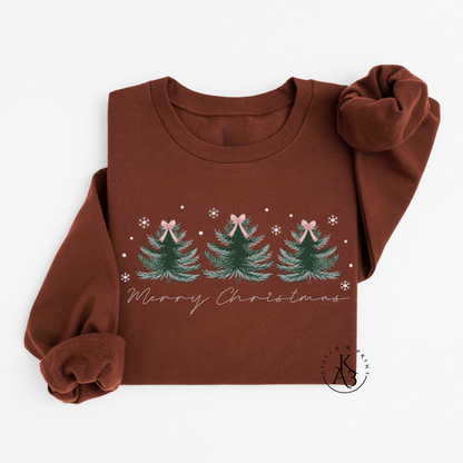 Embroidered Merry Christmas Sweatshirt – Trio of Trees Holiday Crewneck