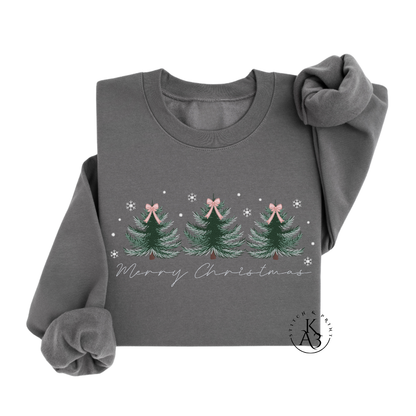 Embroidered Merry Christmas Sweatshirt – Trio of Trees Holiday Crewneck