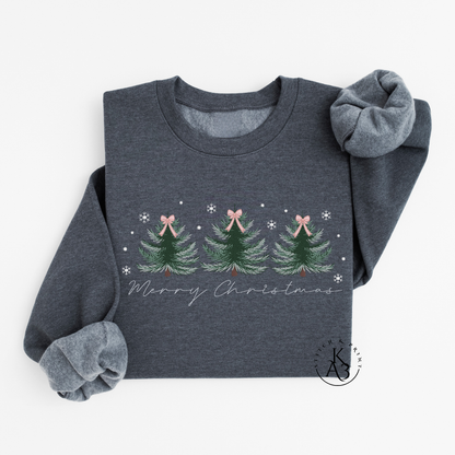 Embroidered Merry Christmas Sweatshirt – Trio of Trees Holiday Crewneck