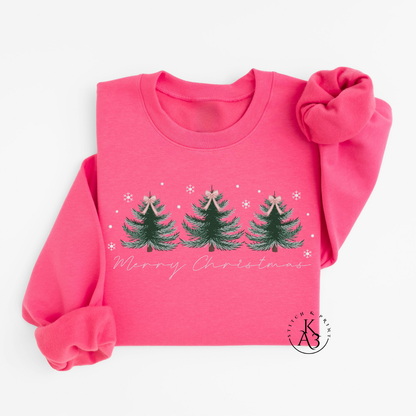 Embroidered Merry Christmas Sweatshirt – Trio of Trees Holiday Crewneck
