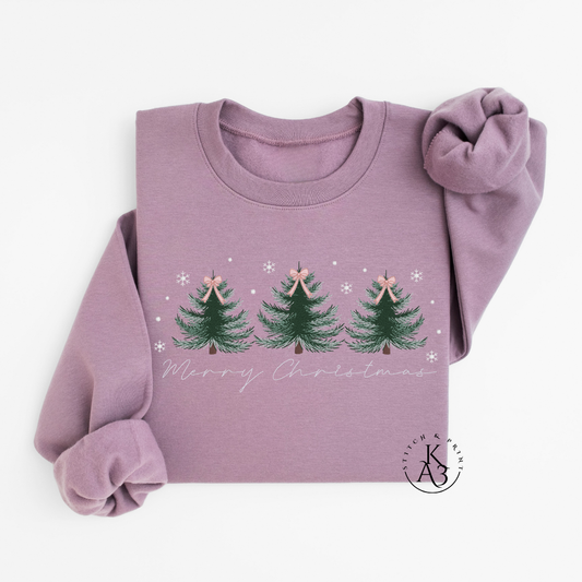 Embroidered Merry Christmas Sweatshirt – Trio of Trees Holiday Crewneck