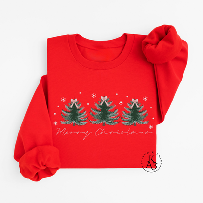 Embroidered Merry Christmas Sweatshirt – Trio of Trees Holiday Crewneck