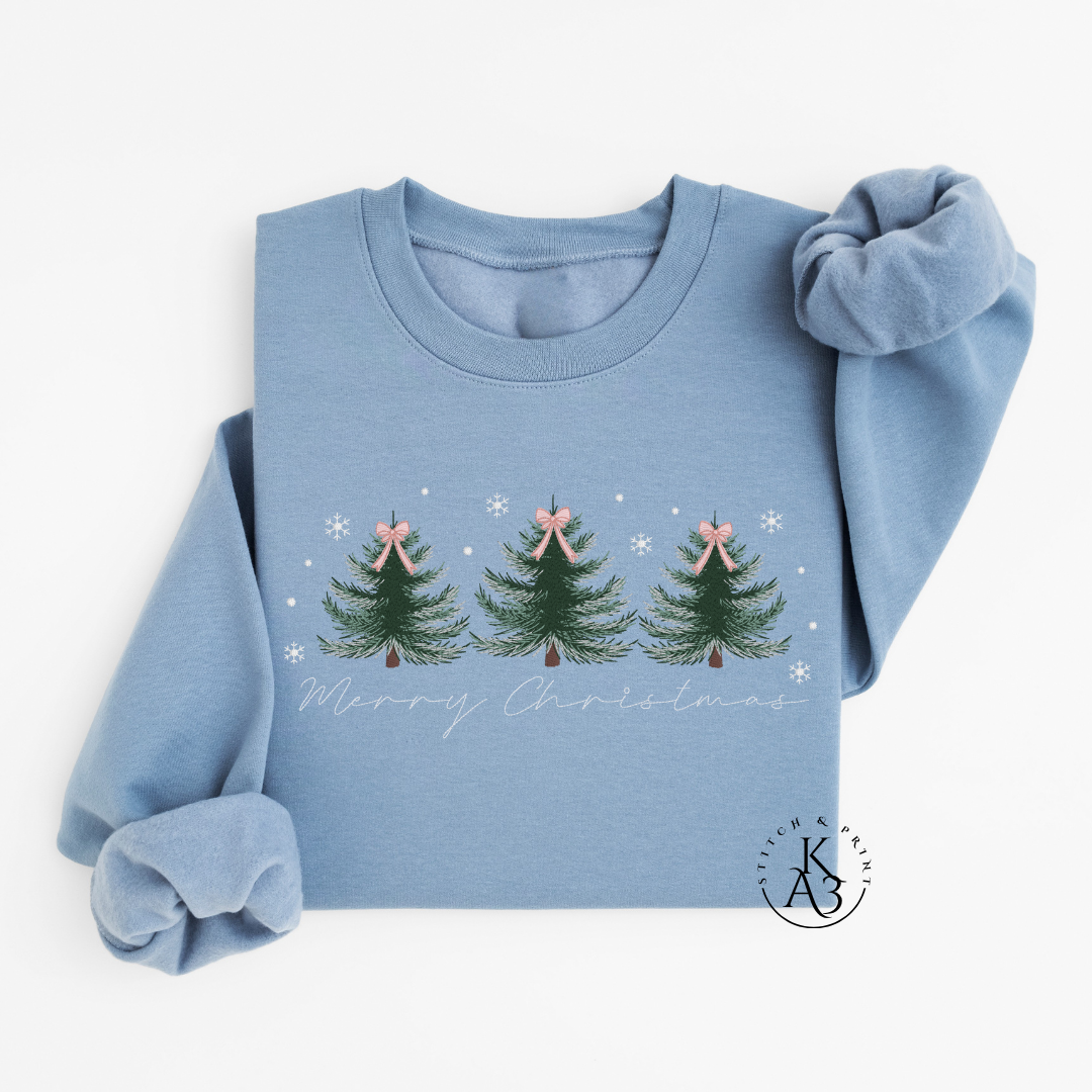 Embroidered Merry Christmas Sweatshirt – Trio of Trees Holiday Crewneck