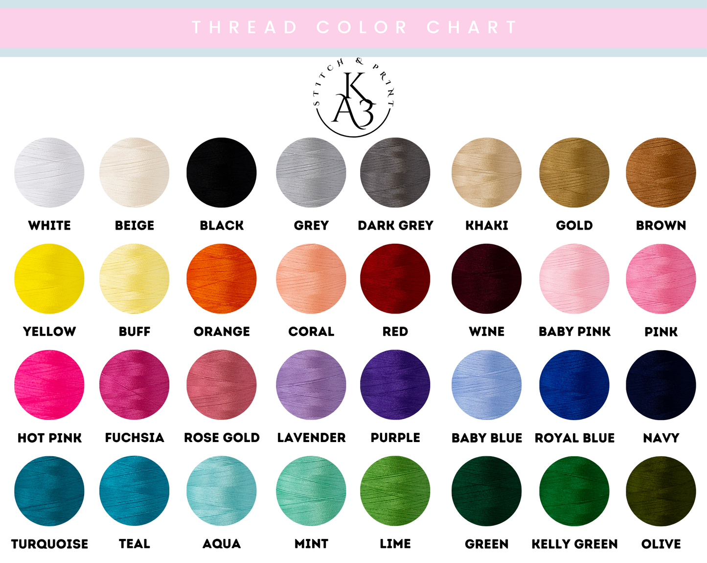 Thread Color Chart for KA3 Stitch & Print
