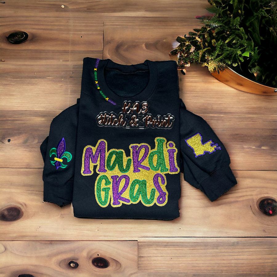 Gras Glittered LLC Stitch – KA3 Mardi Print, & Sweatshirt
