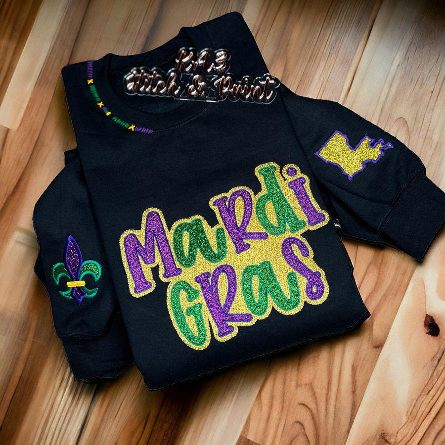 Print, Gras Mardi Stitch & – KA3 LLC Sweatshirt Glittered